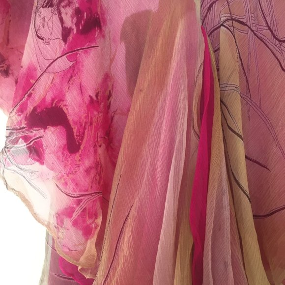 CATHERINE MALANDRINO 100% Silk Pink Tones Flounce Blouse - Picture 6 of 11